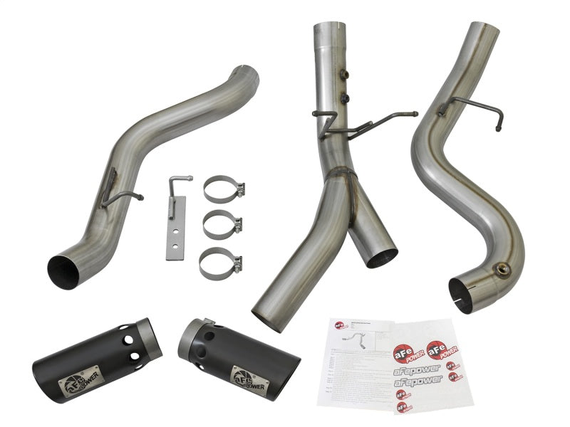 aFe LARGE BORE-HD 4in 409-SS DPF-Back Exhaust w/Dual Black Tips 2017 GM Duramax V8-6.6L (td) L5P