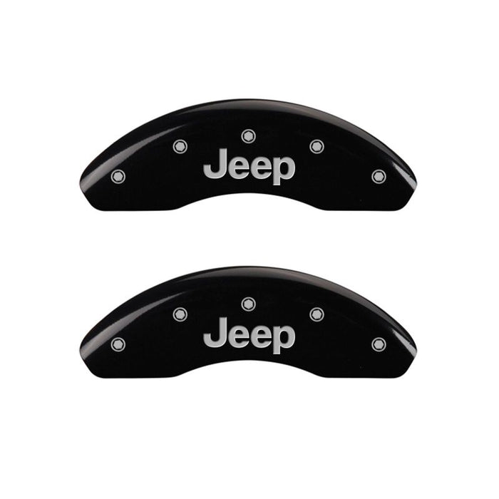 MGP 4 Caliper Covers Engraved Front JEEP Engraved Rear JEEP Grill logo Black finish silver ch