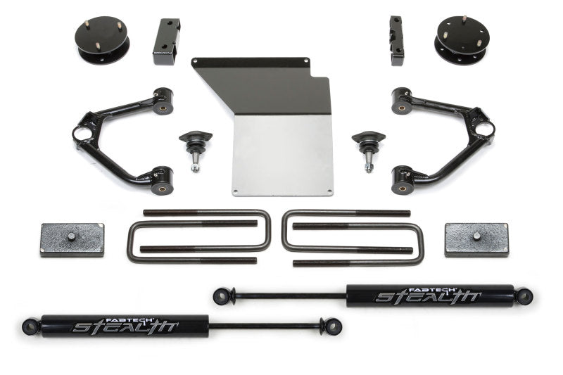 Fabtech 14-18 GM K1500 w/OE Alum. UCA 4in Budget UCA System w/Rear Stealth Shocks