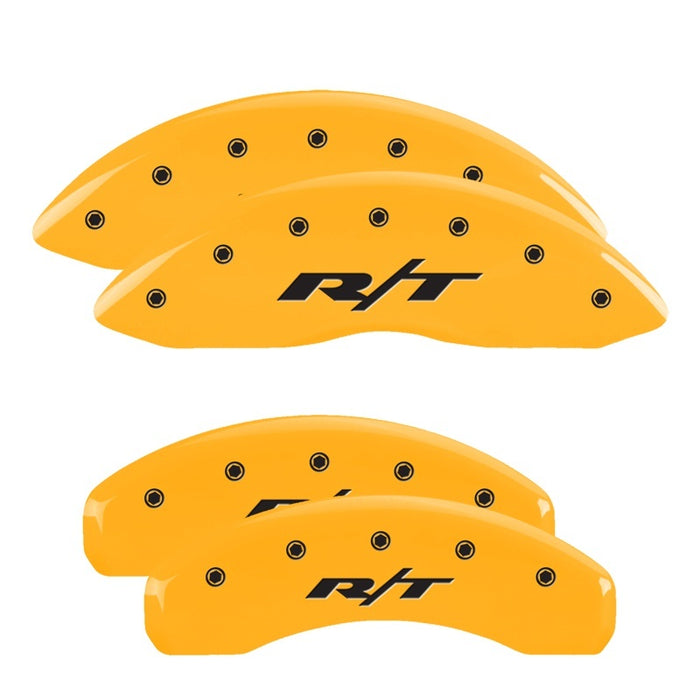 MGP 4 Caliper Covers Engraved Front & Rear 11-18 Dodge Durango Yellow Finish Black RT1-Truck Logo