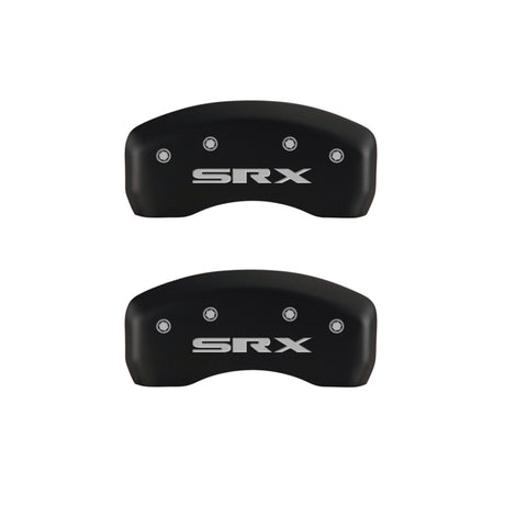MGP 4 Caliper Covers Engraved Front Cursive/Cadillac Engraved Rear SRX Red finish silver ch