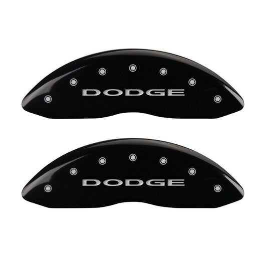 MGP Front set 2 Caliper Covers Engraved Front With out stripes/Dodge Black finish silver ch