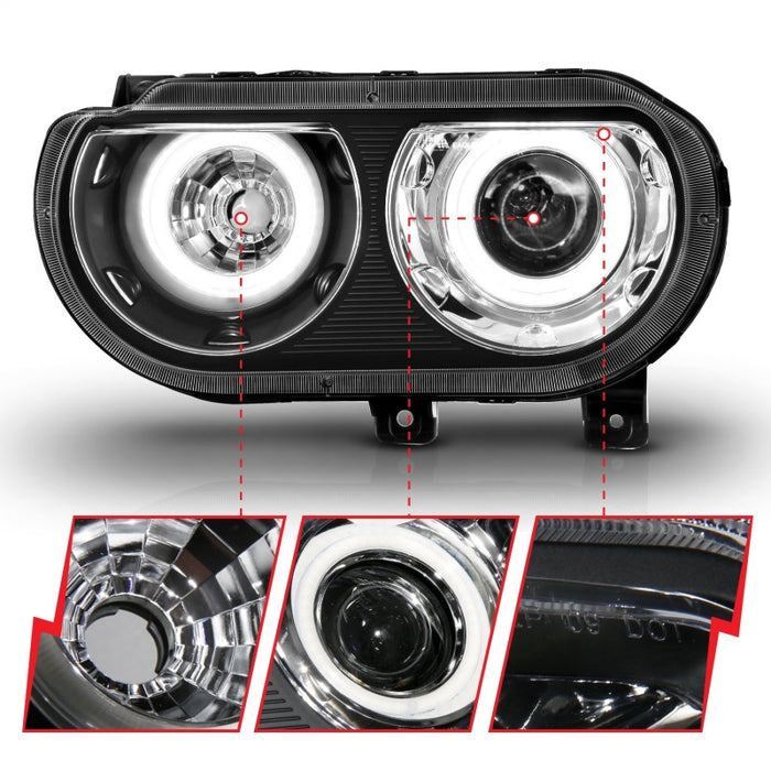 ANZO 2008-2014 Dodge Challenger Projector Headlights w/ Halo Black (CCFL)