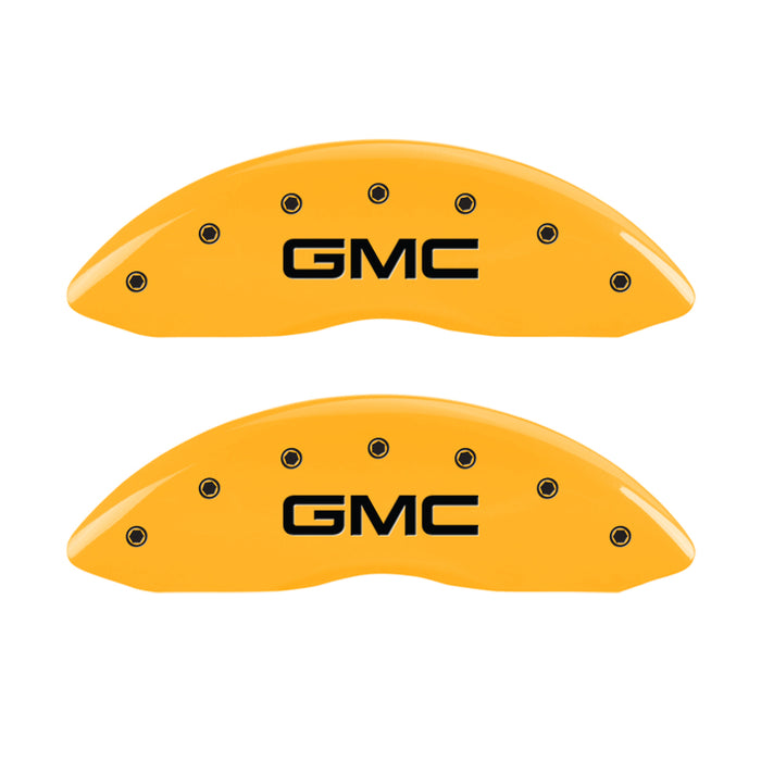 MGP Front set 2 Caliper Covers Engraved Front GMC Yellow finish black ch