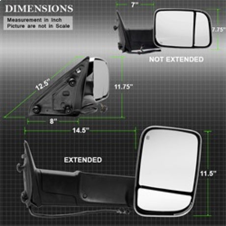 xTune Dodge Ram 1500 09-12 Extendable Heated Adjust Mirror Chrome Housing Right MIR-DRAM10-PW-R