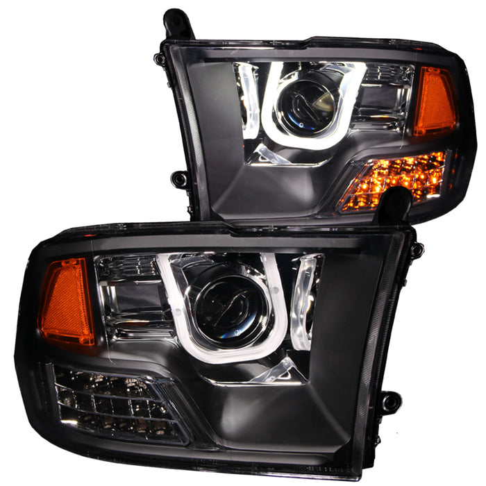 ANZO 2009-2016 Dodge Ram 1500 Projector Headlights w/ U-Bar Black