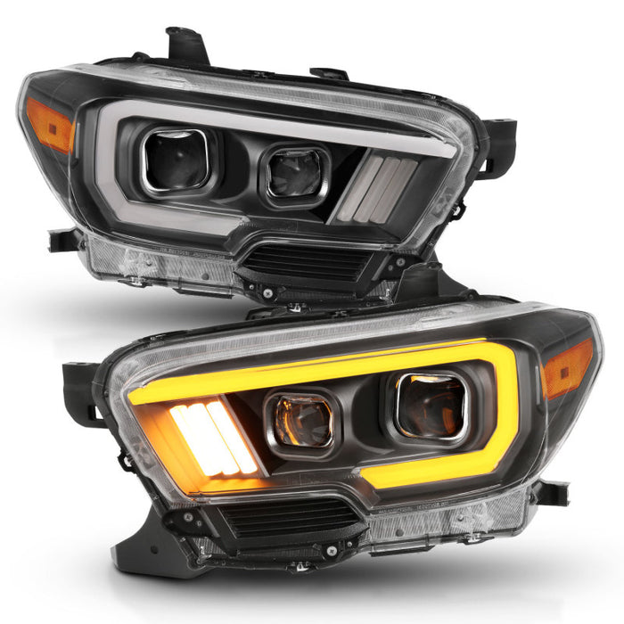 ANZO 2016-2017 Toyota Tacoma Projector Headlights w/ Plank Style Switchback Black w/ Amber w/ DRL