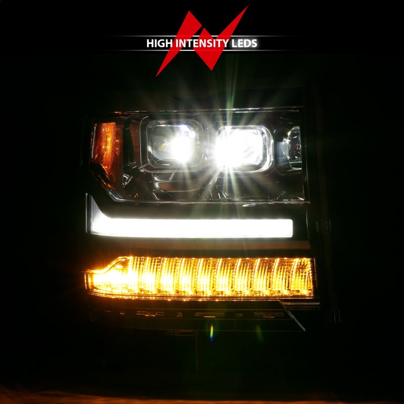 ANZO 16-18 Chevrolet Silverado 1500 LED Projector Headlights w/Plank Style Switchback Chrome w/Amber