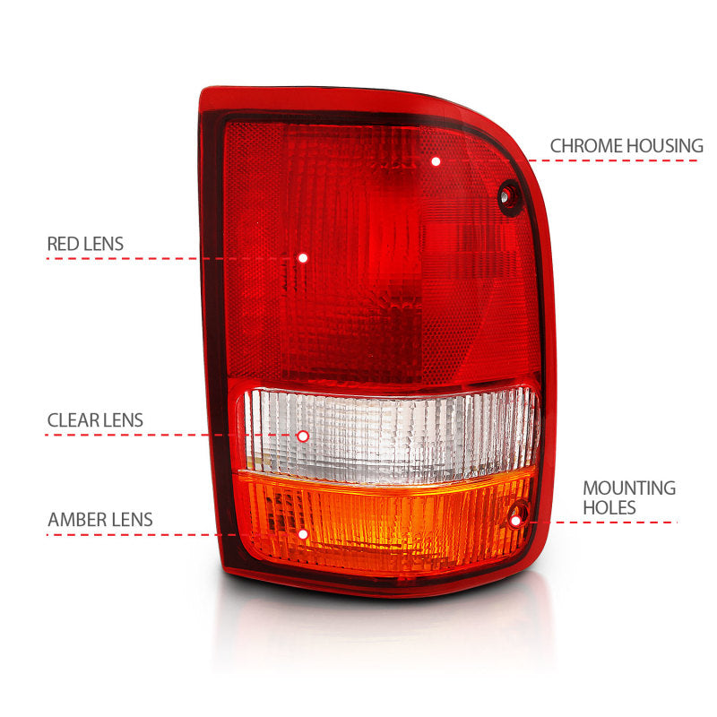 ANZO 1993-1997 Ford Ranger Tail Light Red/Clear (OE)