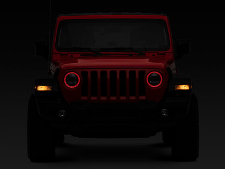 Raxiom 18-22 Jeep Wrangler JL/JT Axial 9-Inch LED Headlights w/RGB Halo- Blk Housing (Clear Lens)