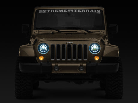 Raxiom 97-18 Jeep Wrangler TJ/JK Axial 7-Inch LED Headlights w/RGB Halo- Blk Hsng (Clear Lens)