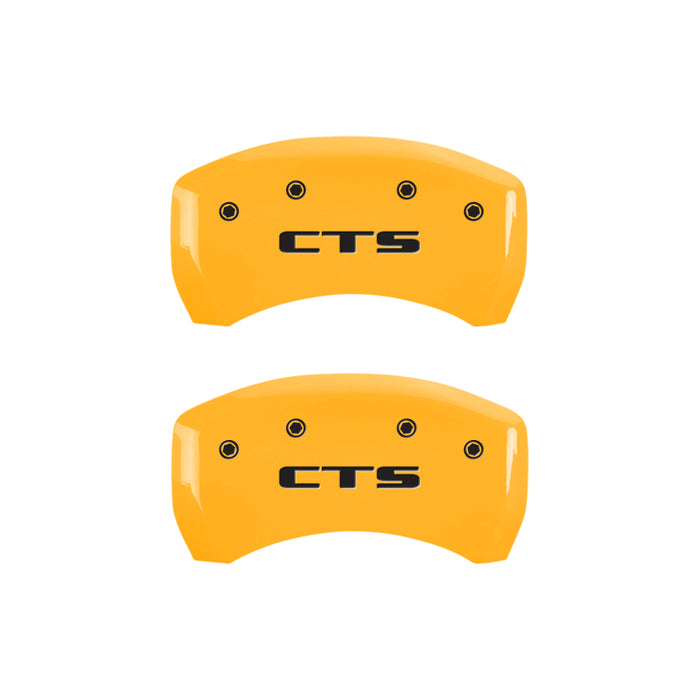 MGP 4 Caliper Covers Engraved Front Cursive/Cadillac Engraved Rear CTS Yellow finish black ch