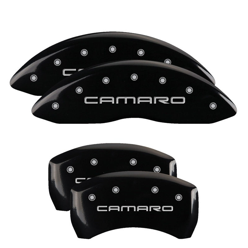 MGP 4 Caliper Covers Engraved Front & Rear Gen 4/Camaro Black finish silver ch