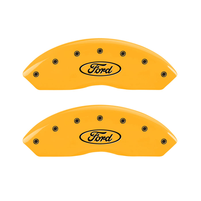 MGP 4 Caliper Covers Engraved Front & Rear Oval Logo/Ford Yellow Finish Black Char 2009 Ford Edge