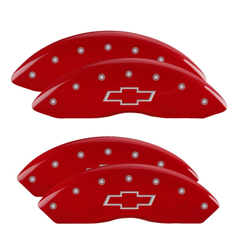 MGP 4 Caliper Covers Engraved Front & Rear Bowtie Red Finish Silver Char 2014 Chevrolet Express 2500