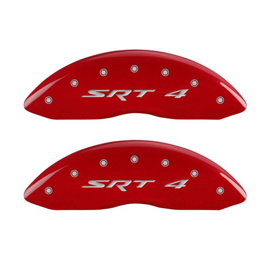 MGP Front set 2 Caliper Covers Engraved Front SRT4 Red finish silver ch