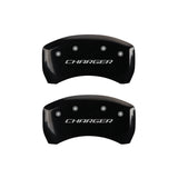 MGP 4 Caliper Covers Engraved Front & Rear Block/Charger Black finish silver ch