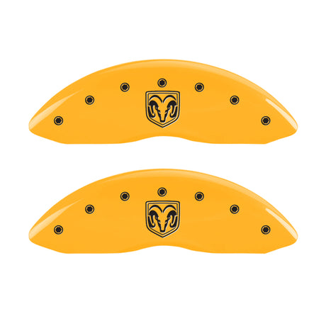 MGP 4 Caliper Covers Engraved Front Ram Rear Ramhead Yellow Finish Black Char 2010 Dodge Ram 2500