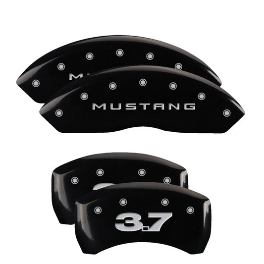 MGP 4 Caliper Covers Engraved Front Mustang Engraved Rear 37 Black finish silver ch