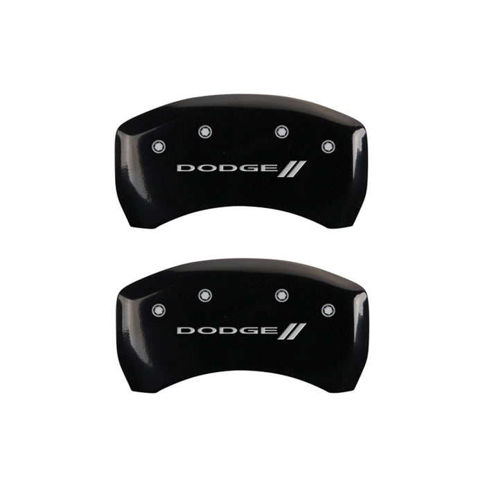 MGP 4 Caliper Covers Engraved Front & Rear With stripes/Dodge Black finish silver ch