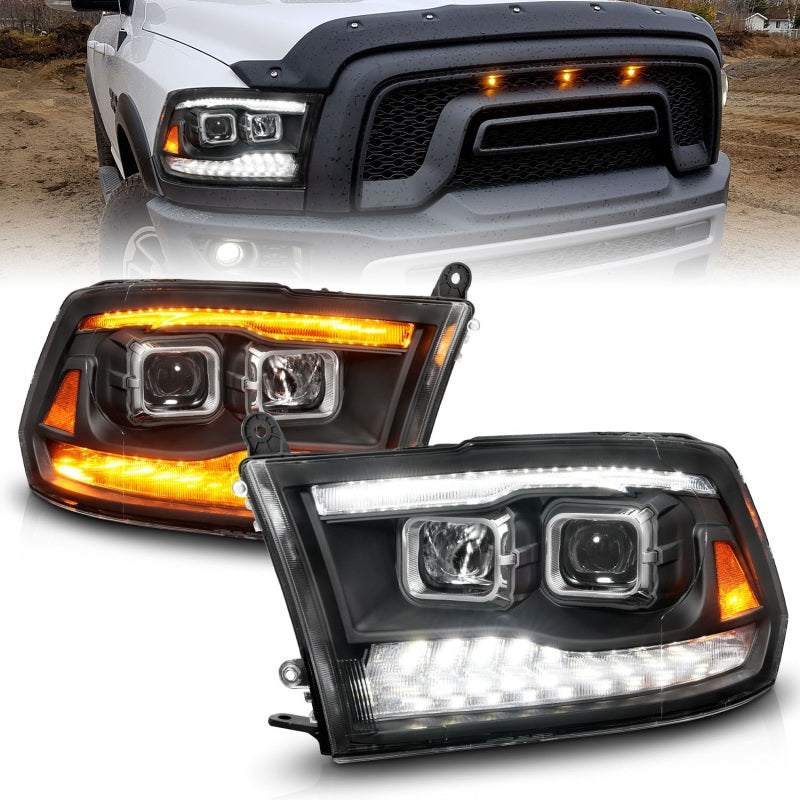 ANZO 09-18 Dodge Ram 1500/2500/3500 Proj HL Headlights Switchback + Sequential - Black Amber