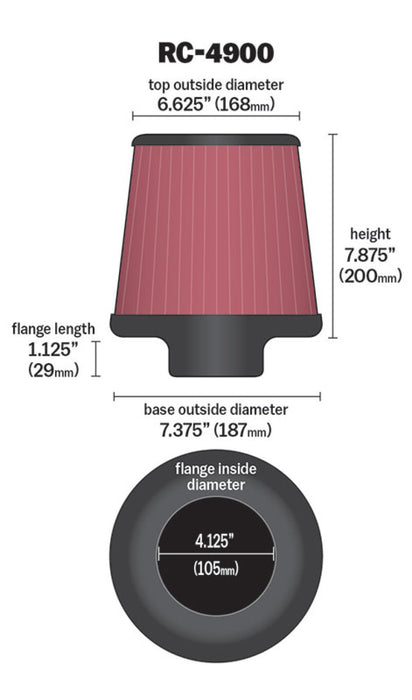 K&N Universal Air Filter Round Tapered 7.375in Base OD / 6.625in Top OD / 7.875in Height