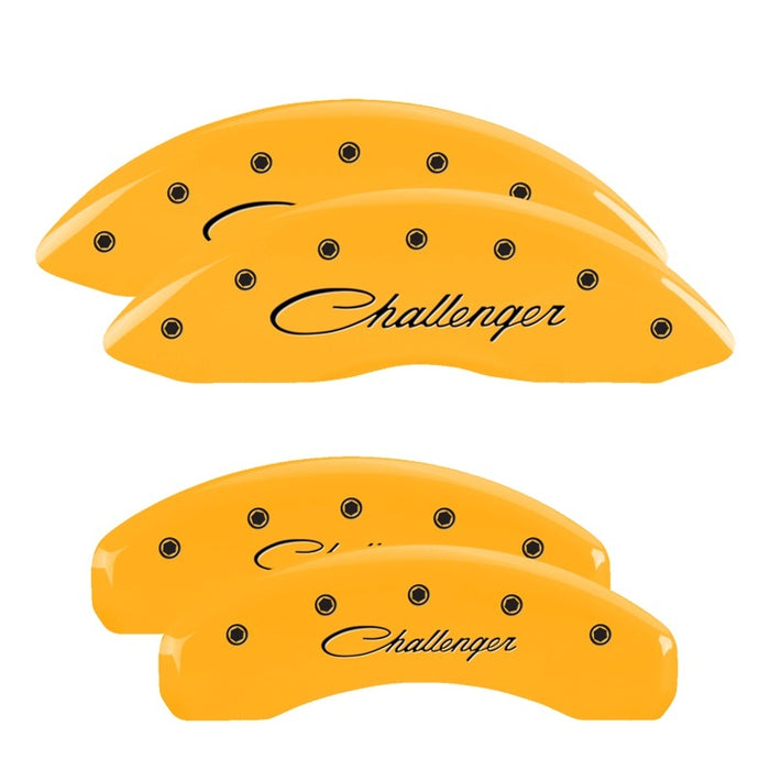 MGP 4 Caliper Covers Engraved Front & Rear Cursive/Challenger Yellow finish black ch