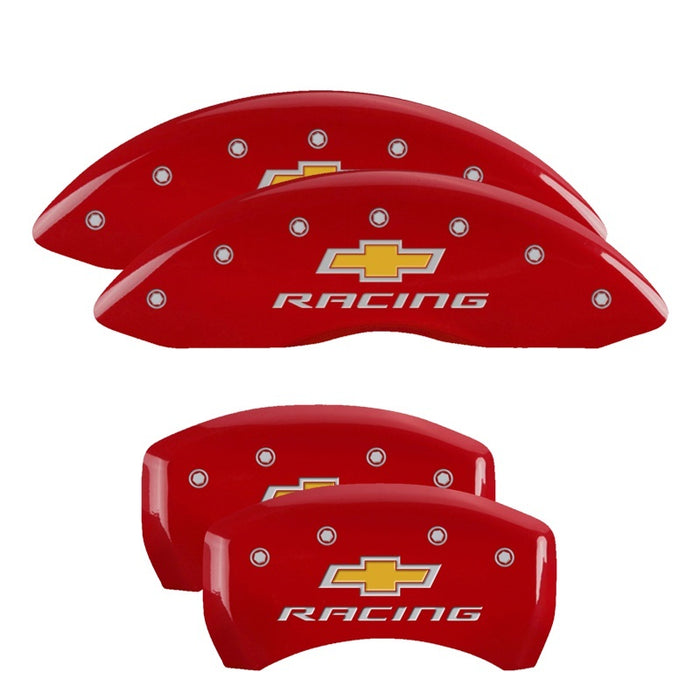 MGP 4 Caliper Covers Engraved Front & Rear Chevy racing Red finish silver ch