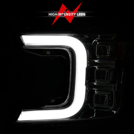 ANZO 18-20 Ford F-150 Full Led Projector Light Bar Style Headlights - Chrome Amber