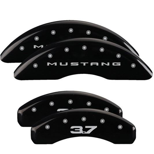 MGP 4 Caliper Covers Engraved Front 2015/Mustang Engraved Rear 2015/37 Black finish silver ch