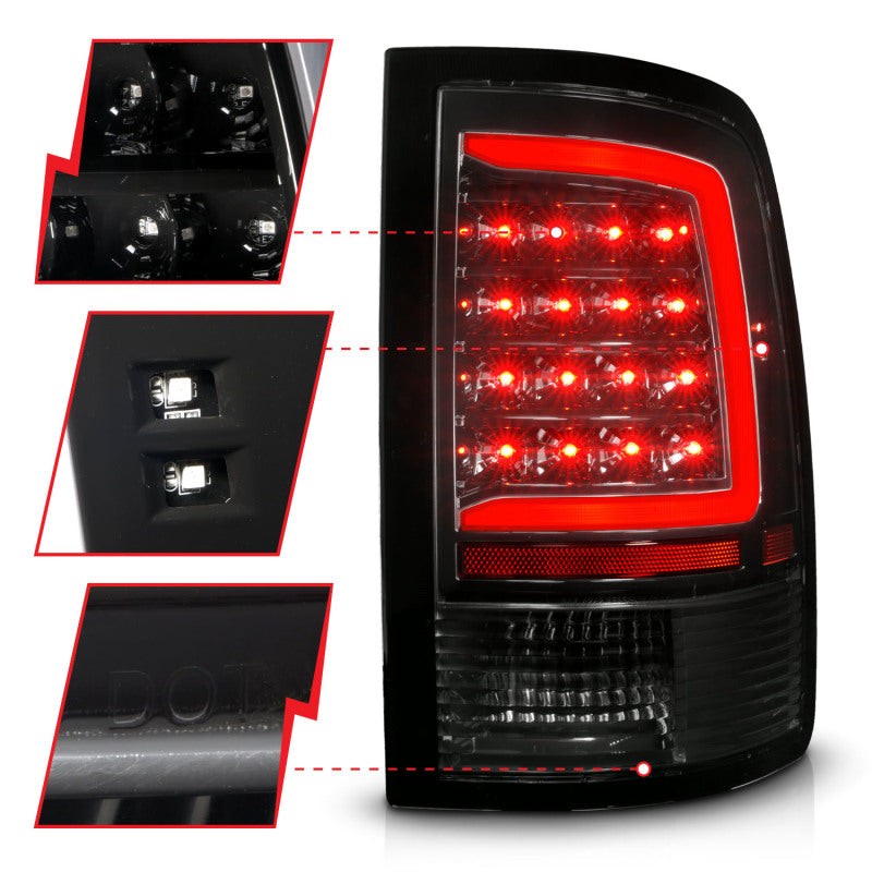 ANZO 09-18 Dodge Ram 1500 Full LED Taillights w/ Sequential Black Housing/Clear Lens