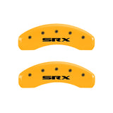 MGP 4 Caliper Covers Engraved Front Cursive/Cadillac Engraved Rear SRX Yellow finish black ch