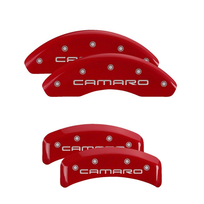 MGP 4 Caliper Covers Engraved Front & Rear Gen 4/Camaro Red finish silver ch