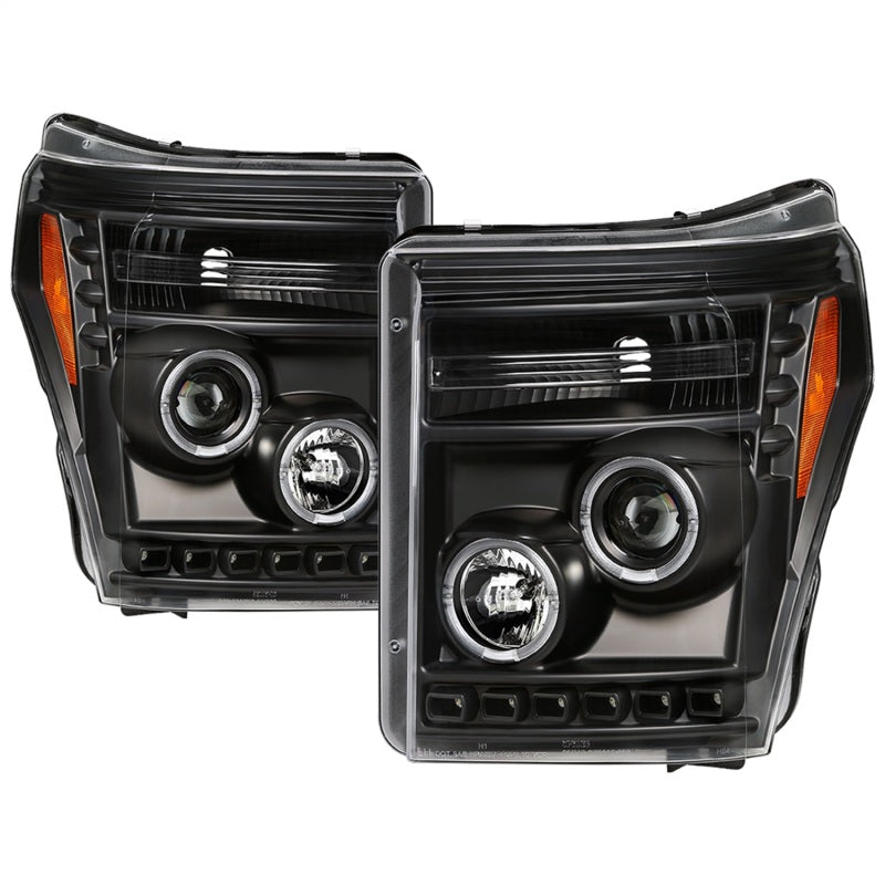 Spyder Ford Super Duty 11-16 Projector Headlights LED Halo DRL All Black PRO-YD-FS11-HL-BKV2