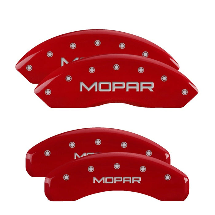 MGP 4 Caliper Covers Engraved Front & Rear Style 1/Chrysler Wing Red finish silver ch