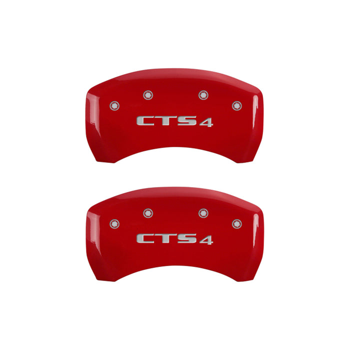 MGP 4 Caliper Covers Engraved Front Cursive/Cadillac Engraved Rear CTS4 Red finish silver ch