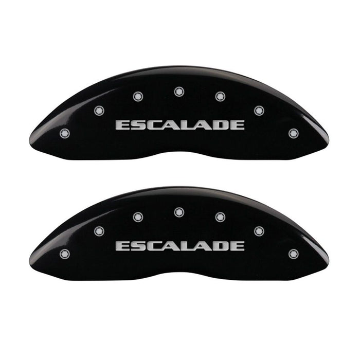 MGP 4 Caliper Covers Engraved Front Escalade Engraved Rear ESV Black finish silver ch