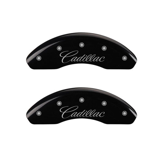 MGP 4 Caliper Covers Engraved Front & Rear Cursive/Cadillac Black finish silver ch