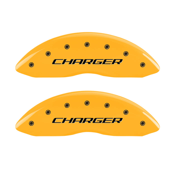 MGP 4 Caliper Covers Engraved Front Charger Rear RT Yellow Finish Black Char 2006 Dodge Charger