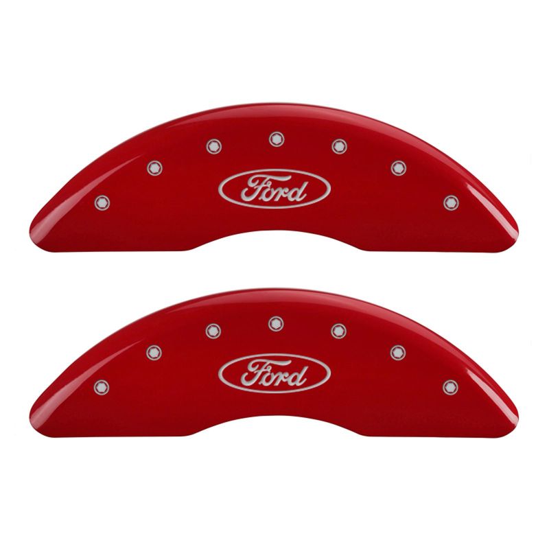 MGP 4 Caliper Covers Engraved Front & Rear Oval logo/Ford Red finish silver ch