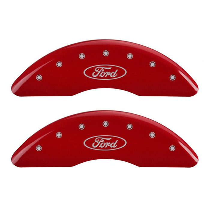 MGP 4 Caliper Covers Engraved Front & Rear Oval logo/Ford Red finish silver ch