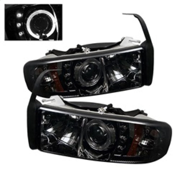 Spyder Dodge Ram 1500 94-01 94-02 Projector Headlights LED Halo LED Smke PRO-YD-DR94-HL-AM-SMC