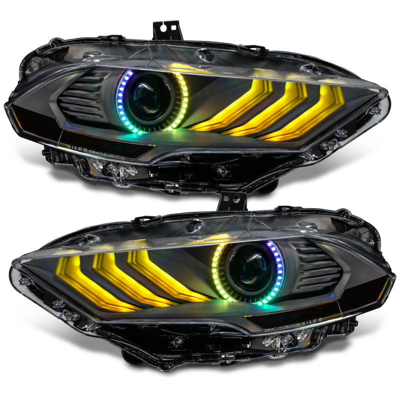 Oracle Lighting 18-23 Ford Mustang Dynamic ColorSHIFT LED Headlights - Black Series SEE WARRANTY