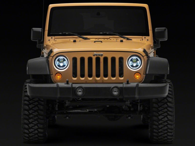 Raxiom 07-18 Jeep Wrangler JK Axial 7-In LED Headlights w/ DRL Turn Signals- Blk Housing (Clear)