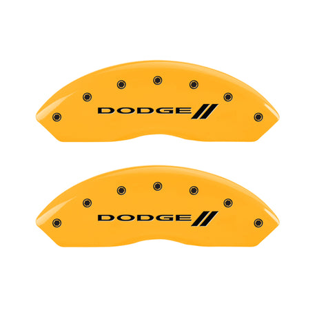 MGP 4 Caliper Covers Engraved Front & Rear With stripes/Dodge Yellow finish black ch