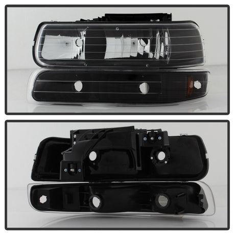 xTune Chevy Tahoe 00-06 Amber Crystal Headlights w/ Bumper Lights Black HD-JH-CSIL99-SET-AM-BK