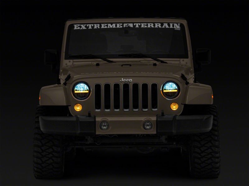 Raxiom 97-18 Jeep Wrangler TJ & JK Axial 7-In LED Headlights w/ DRL - Blk Housing (Clear Lens)