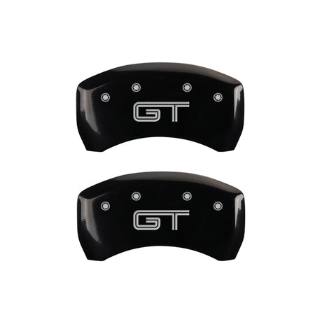 MGP 4 Caliper Covers Engraved Front Mustang Engraved Rear GT Black finish silver ch