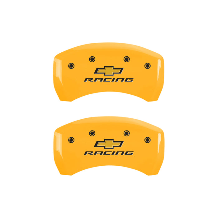 MGP 4 Caliper Covers Engraved Front & Rear Chevy racing Yellow finish black ch