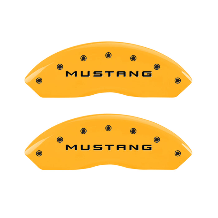 MGP 4 Caliper Covers Engraved Front Mustang Engraved Rear Bar & Pony Yellow finish black ch